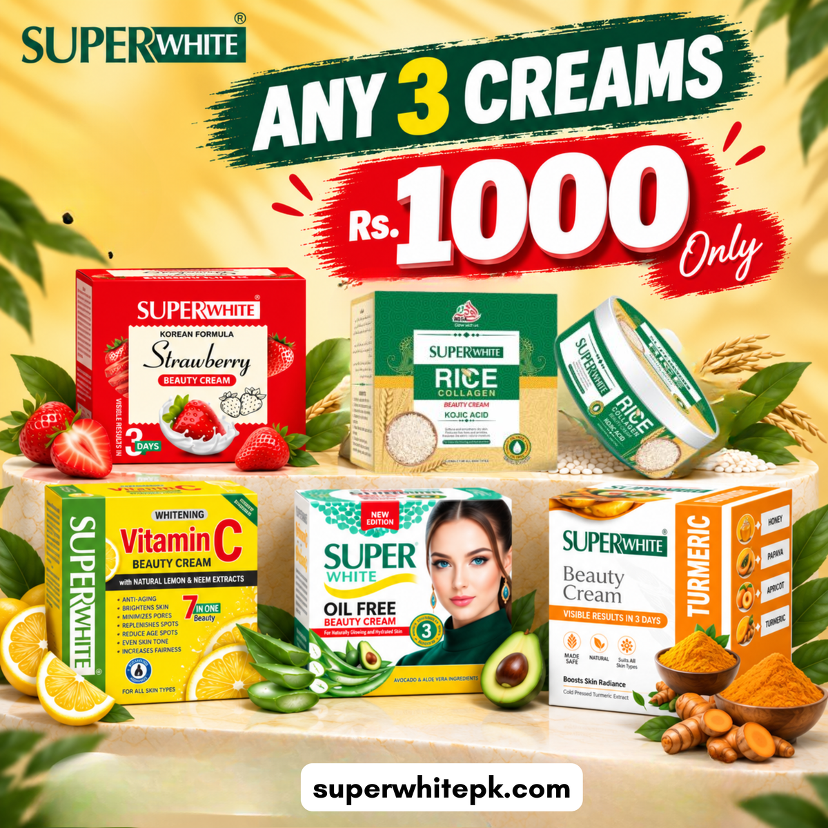 Buy Any Three Super White Beauty Creams – Just Rs. 1,000
