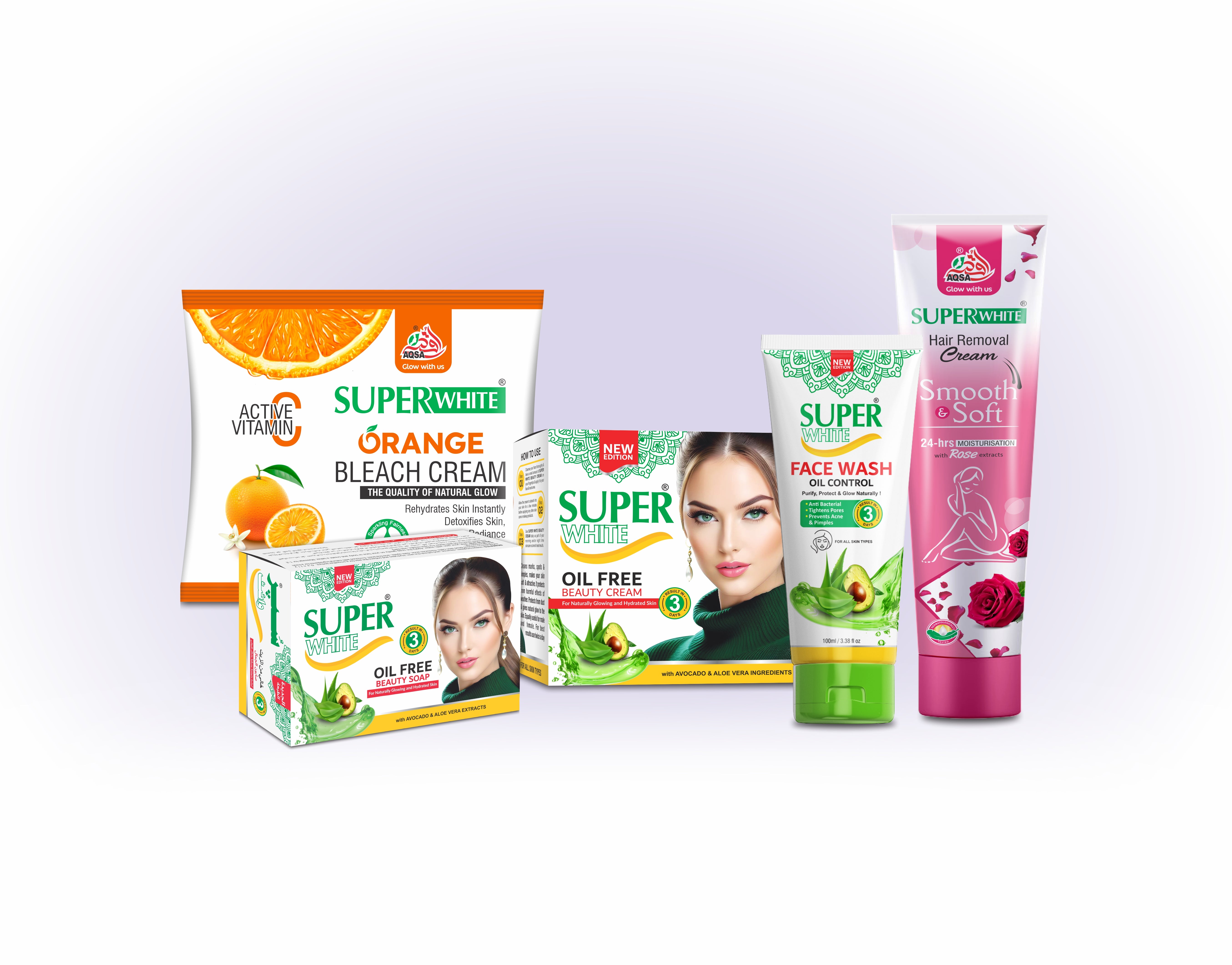 Collection of Super White skincare products