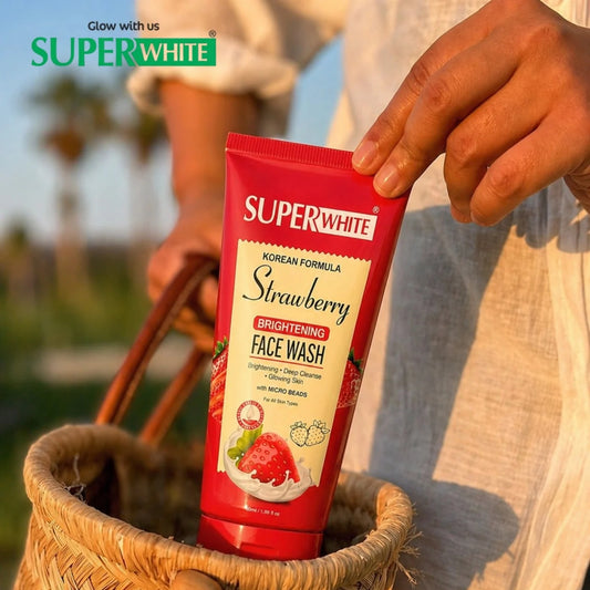 Shop Super White Strawberry Face Wash in Pakistan. A refreshing face wash for your daily cleansing routine, leaving skin feeling clean and fresh. Order online.