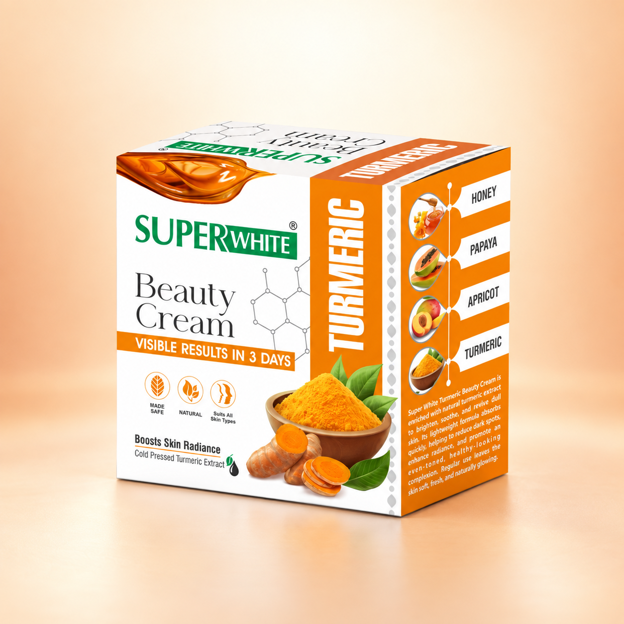 Shop Super White Turmeric beauty cream in Pakistan. Made with turmeric extract for a fresh, radiant-looking complexion. Explore the cream and order online.
